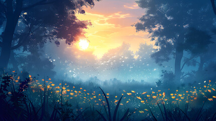 Wall Mural - Beautiful Natural Forest Dawn Background