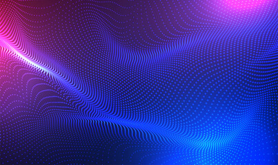 Fototapete - Abstract waving 3d particles technology background. Futuristic point glowing wave. 3d wave point fractal grid infographic science futuristic audio visualization. Hi-tech and big data.Tech Vector EPS10