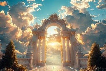 Wall Mural - The gates of heaven are open, and the sky is filled with clouds