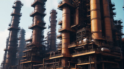 Industrial Giants: Massive Stacks, Steaming Vents, Urban Presence, Generative AI