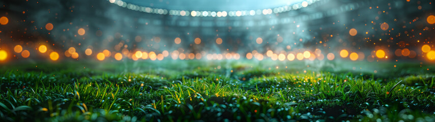 Poster - Green Grass Field Under Stadium Lights at Night