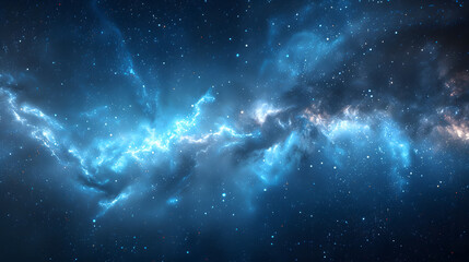 Wall Mural - Blue bright galaxy panorama, abstract cosmic space background, artistic 3D galaxy