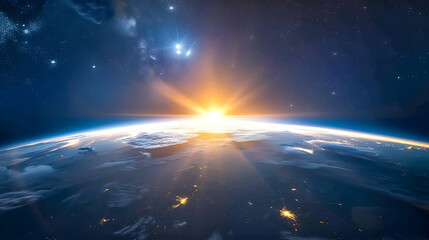Wall Mural - blue sunrise, view of earth from space