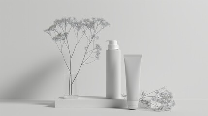 4. Design an image capturing the elegance of a skincare product, its sleek packaging complementing the minimalist aesthetic of the white background.