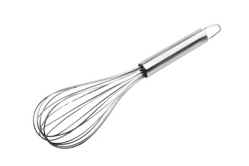 A whisk with a silver handle and black and white wires