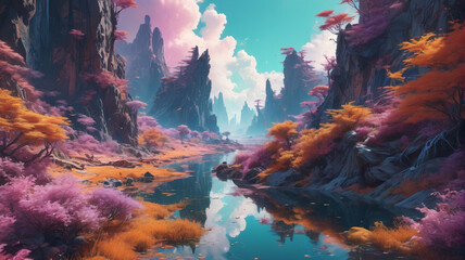 Wall Mural - Ethereal Dreams: Wandering through the ethereal landscapes where dreams intertwine with reality, blurring the lines between imagination and existence, Generative AI