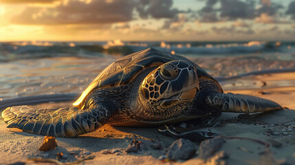 Turtle on the sand beach