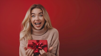 Wall Mural - The Happy Woman with Gift