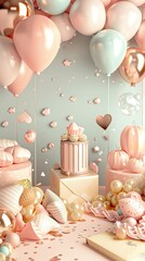 Wall Mural - A table topped with lots of balloons and a cake