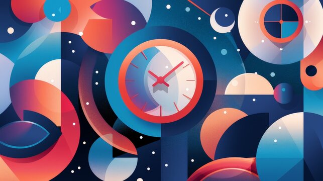 Create an abstract design that represents the flow of time, using overlapping shapes and a gradient color scheme to depict the continuous and evolving nature of time.