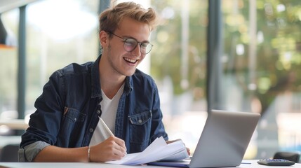 Canvas Print - The student with a laptop