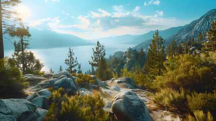 Wall Mural - Lake Tahoe panoramic mountain landscape scene in California