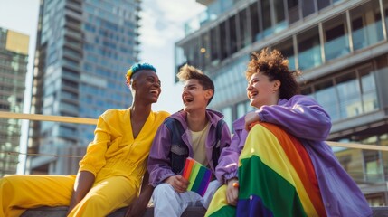 Poster - The cheerful friends outdoors