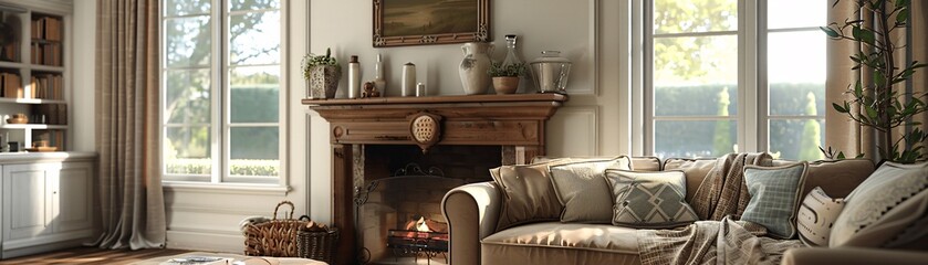 Poster - A 3D character places decorative items on a mantelpiece, adding finishing touches to the living room decor. The scene highlights the character's attention to detail in creating a personalized and