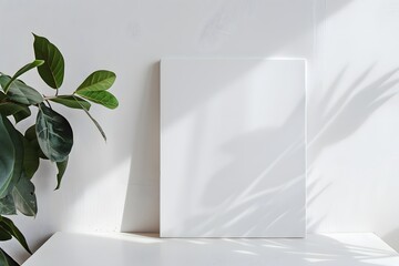 Wall Mural - Minimalist White Canvas Mockup with Plant Shadow