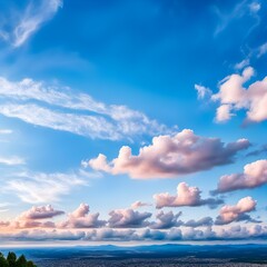 Wall Mural - blue sky with soft fluffy pink clouds