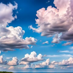 Poster - blue sky with soft fluffy pink clouds