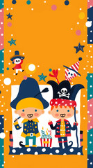 Poster - A birthday card with two children dressed in pirate costumes