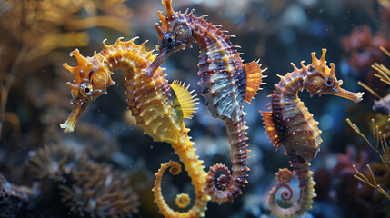 Several seahorses underwater