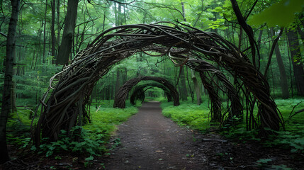 Wall Mural - Natural archway shaped by branches in the forest