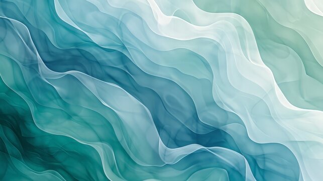 Design an abstract background featuring layered, translucent shapes in shades of blue and green to create a sense of depth and fluidity, reminiscent of underwater scenes.