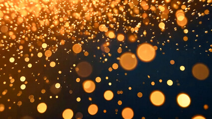 Poster - abstract golden bokeh with flying dots circles energy particles and light rays background