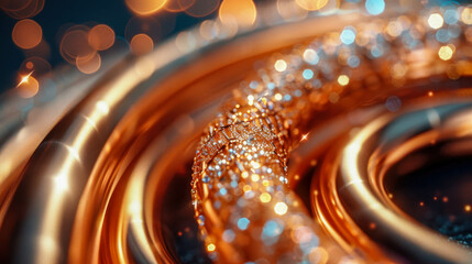 Poster - An abstract fractal composition of bronze yellow gold line cables with bokeh lights