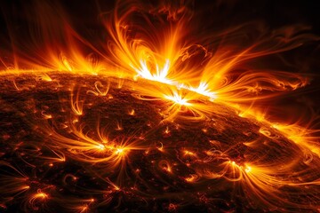 Wall Mural - A close up of a sun with a lot of fire coming out of it
