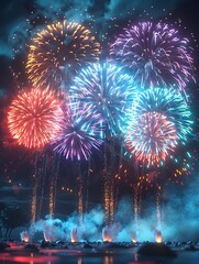 Poster - Brilliant Fireworks Lighting Up the Night Sky with Vibrant Colors and Energy