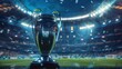 © leymart - Champions League Trophy Illuminated. The prestigious Champions League trophy illuminated under spotlight on a stadium field, symbolizing victory and excellence in football.