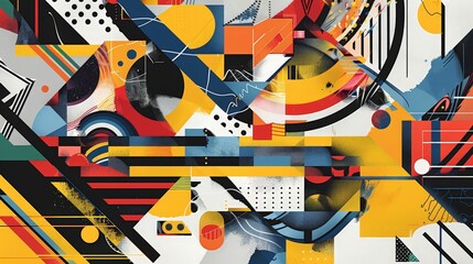Wall Mural - Develop an abstract composition that symbolizes the idea of chaos and order, using geometric patterns and freeform elements to create a dynamic visual balance.
