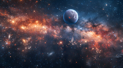 Wall Mural - space scene with planets, stars and galaxies. panorama