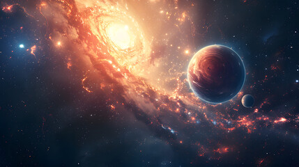Wall Mural - space wallpaper banner background. stunning view of a cosmic galaxy with planets and space objects