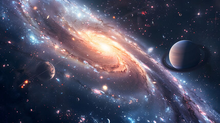 Wall Mural - space wallpaper banner background. stunning view of a cosmic galaxy with planets and space objects