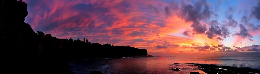 Wall Mural - a stunning sunset over a serene body of water, with a tall tree standing in the foreground and a vibrant red and orange sky above