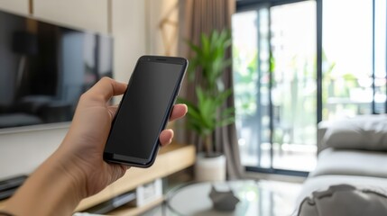 Canvas Print - Illustrate a smartphone being used to control smart home devices, representing the integration of mobile technology in modern home automation.