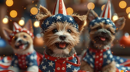 Patriotic Pet Parade with Costumed Animals Celebrating Independence Day