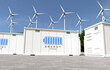 © Es sarawuth - Energy storage systems with wind turbines, Green alternative energy concept. 3D illustration
