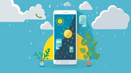 Poster - Illustrate a smartphone with a weather app open, displaying real-time weather updates, emphasizing the practicality of mobile devices in daily planning.