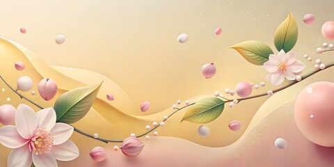 Wall Mural - Background abstraction, beige with sakura illustration