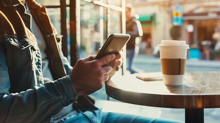 Aufkleber - Man Checking Emails Coffee Break Concept : Generative AI