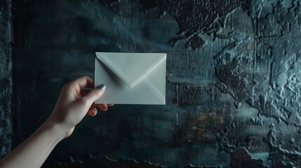Poster - A hand holds a closed envelope with an unread message Letter in hand in a modern collage style : Generative AI