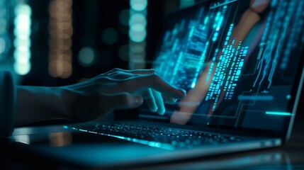 Leinwandbilder - Cyber crime security concept Hand using laptop show malware screen attach from email Hack steal password or personal data Hacker Virus Worm Trojan Adware Spyware and Ransomware awarene : Generative AI