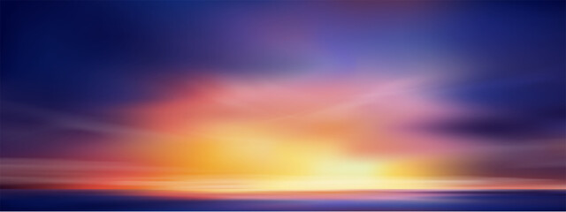 Wall Mural - sunset blue,purple sky background,dramatic sunrise with cloud in orange,yellow color in summer,vecto