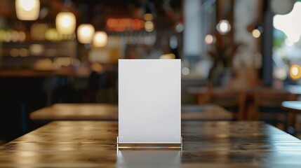 Aufkleber - White label on the table Stand for acrylic tent card Used for Menu Bar and restaurant or put everything into it  mockup : Generative AI