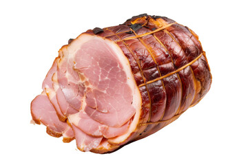 Canvas Print - A piece of ham is sliced open and displayed on a white background