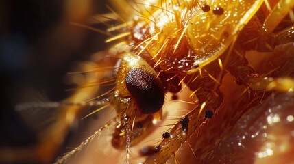 Wall Mural - A detailed view of a small insect sitting on a person's arm, highlighting its texture and features