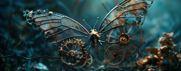 Wall Mural - Butterfly with Wings of Clock Gears