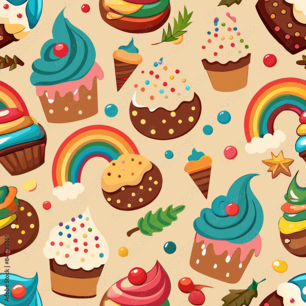 Seamless pattern of dessert toppings like whipped cream, chocolate ...
