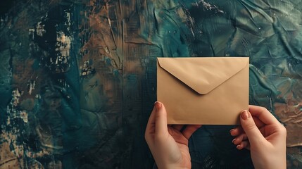 Poster - A hand holds a closed envelope with an unread message Letter in hand in a modern collage style : Generative AI